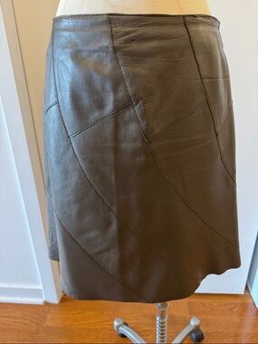 Elie Tahari Women’s Brown Lambskin Leather A-Line Skirt